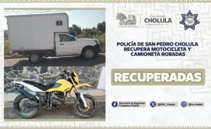 Policía de San Pedro Cholula recupera motocicleta y camioneta robadas