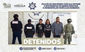 Policía de San Pedro Cholula detiene a integrantes de banda dedicada a desmantelar vehículos robados