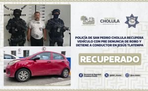 Policía de San Pedro Cholula recupera vehículo con pre denuncia de robo y detiene a conductor en Jesús Tlatempa