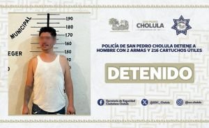POLICÍA DE SAN PEDRO CHOLULA DETIENE A HOMBRE CON 2 ARMAS Y 216 CARTUCHOS ÚTILES