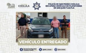 Policía de San Pedro Cholula recupera vehículo de plataforma en San Juan Tlautla