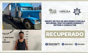 Grupo Táctico de San Pedro Cholula recupera tractocamión robado y detiene a conductor