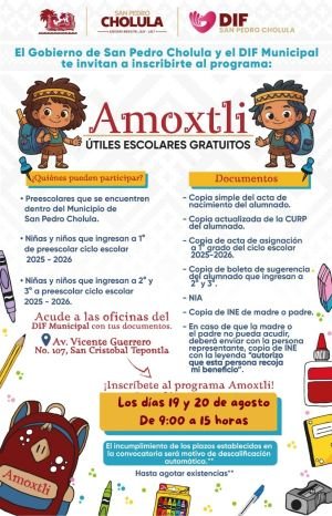 Continúa abierto el registro para la entrega de útiles escolares gratuitos a niñas y niños en San Pedro Cholula