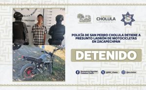 Policía de San Pedro Cholula detiene a presunto ladrón de motocicletas en Zacapechpan